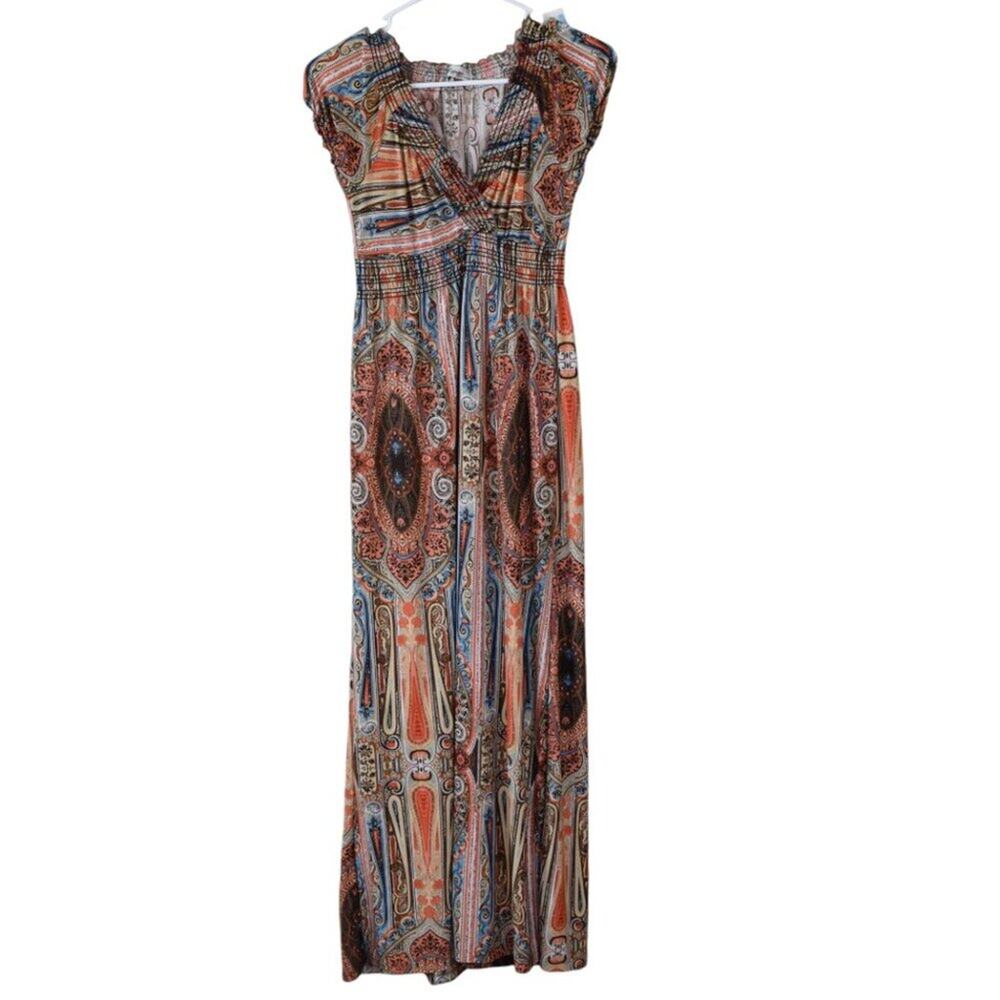Lapogee Maxi Smocked Bohemian Chic Dress Vacation Summer Date Night Cruise Boho